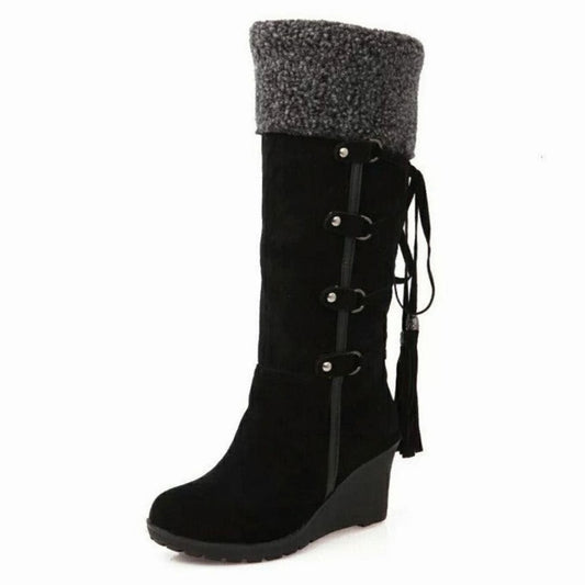 Women's Fur-Trim Wedge Knee-High Winter Boots