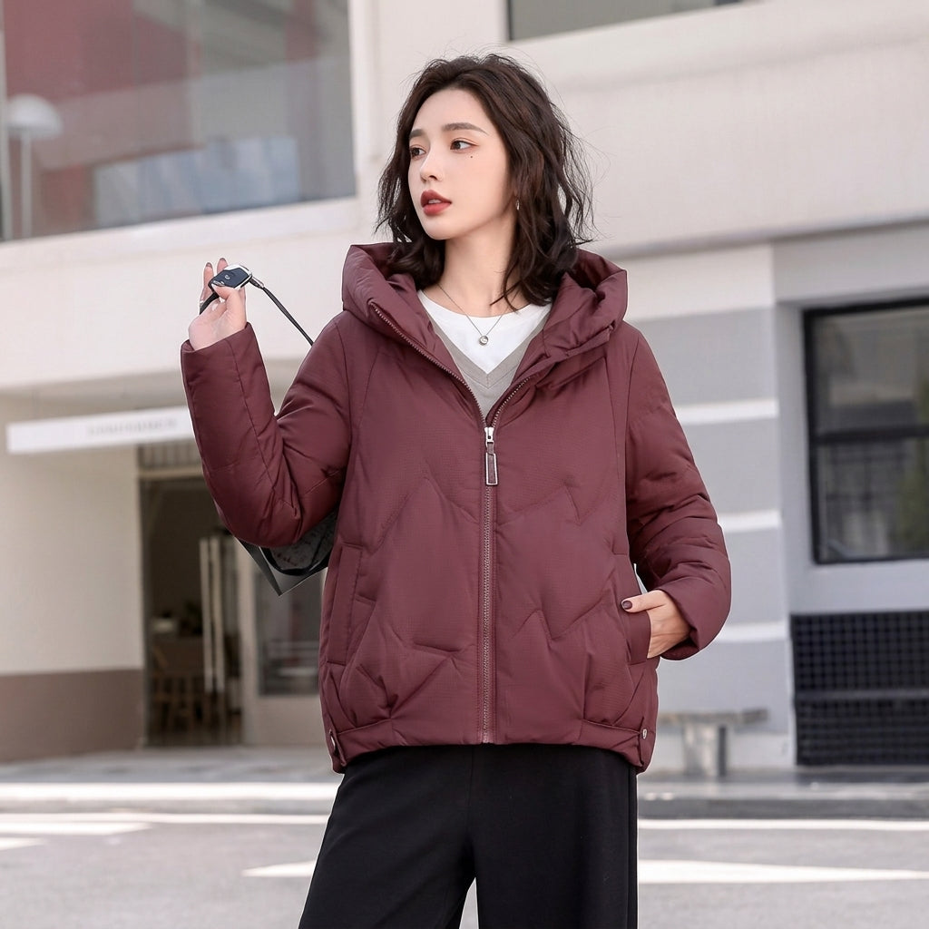 Women's Hooded Zip-Up Padded Winter Puffer Jacket