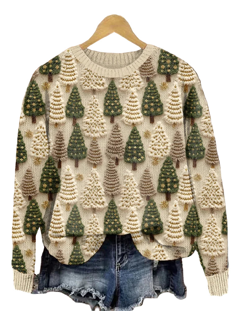 Women's Knitted Christmas Tree Pattern Sweater