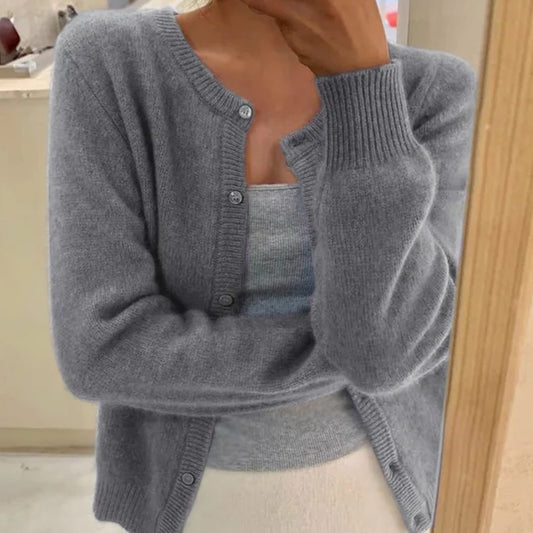Women's Long-Sleeve Relaxed-Fit Button Cardigan Sweater