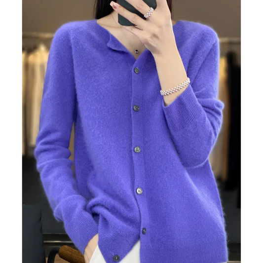 Women's O-neck Cardigan with Elegant Design