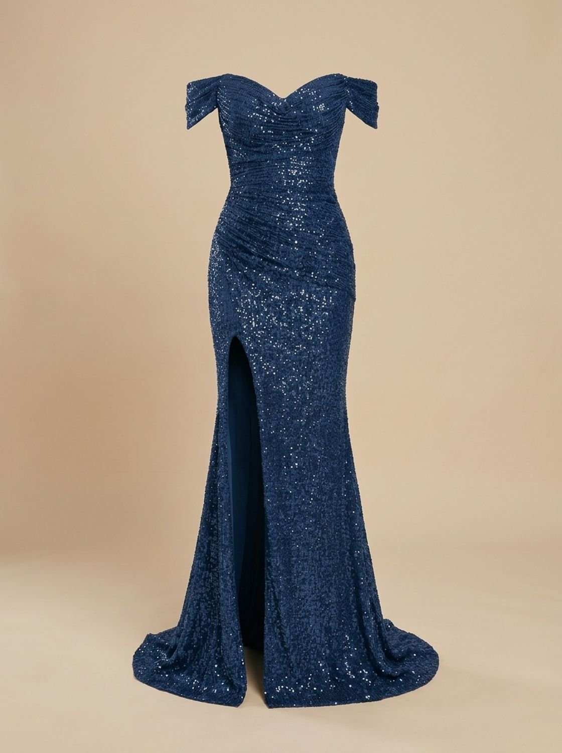 Women's Off-the-Shoulder Sequin Maxi Christmas Party Dress with Side Slit