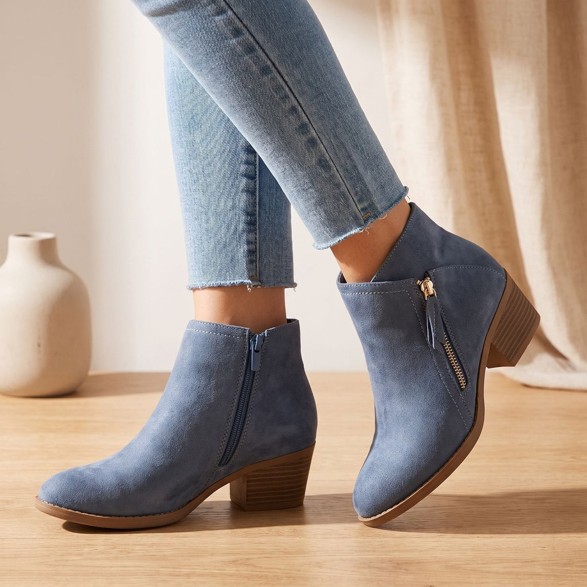 Women's Orthopedic Side-Zip Block-Heel Suede-Look Ankle Boots