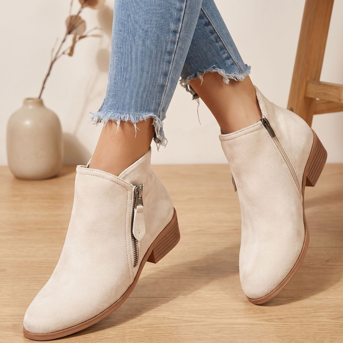 Women's Orthopedic Side-Zip Block-Heel Suede-Look Ankle Boots