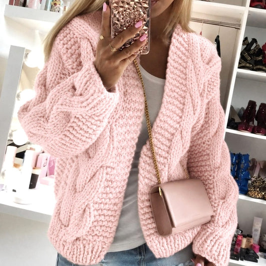 Women's Oversized Cable Knit Open-Front Chunky Cardigan
