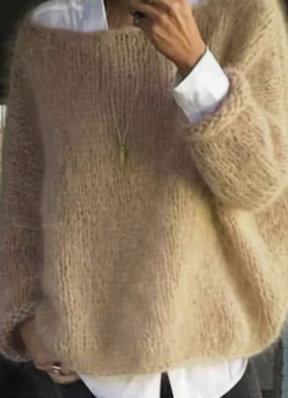 Women's Oversized Fuzzy Knit Long-Sleeve Pullover Sweater