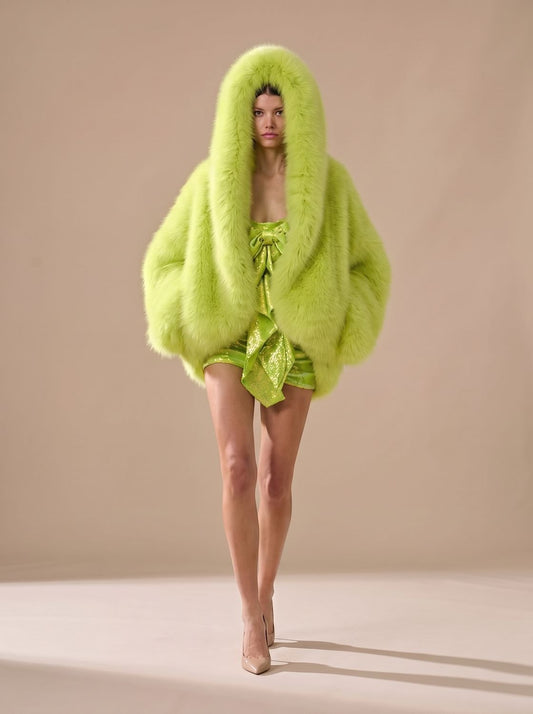 Women's Oversized Hooded Faux Fur Long Sleeve Winter Coat