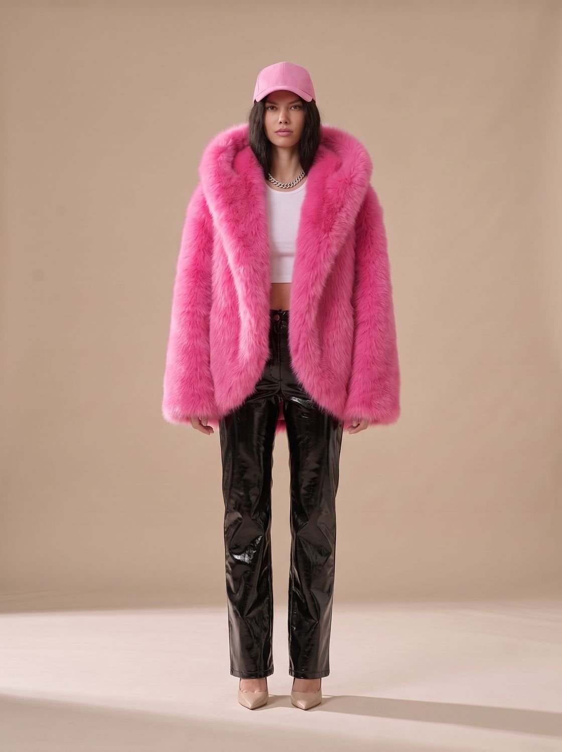 Women's Oversized Hooded Faux Fur Long Sleeve Winter Coat