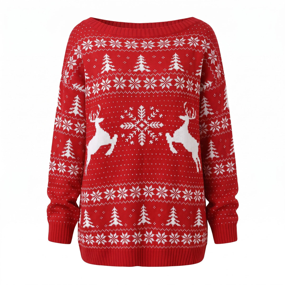 Women's Oversized Off-the-Shoulder Christmas Sweater with Nordic Pattern