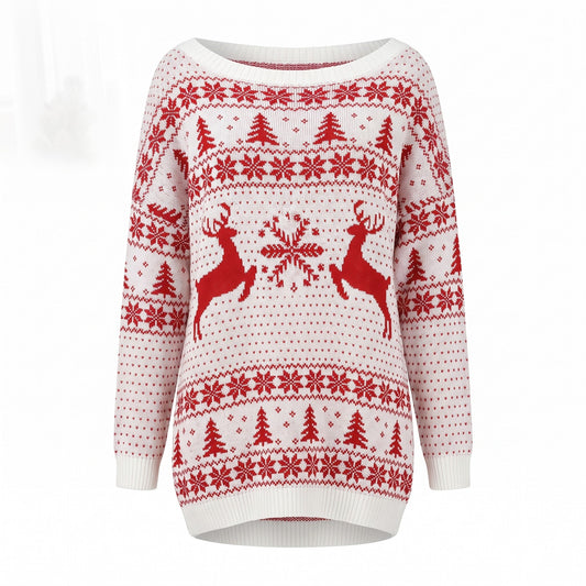 Women's Oversized Off-the-Shoulder Christmas Sweater with Nordic Pattern