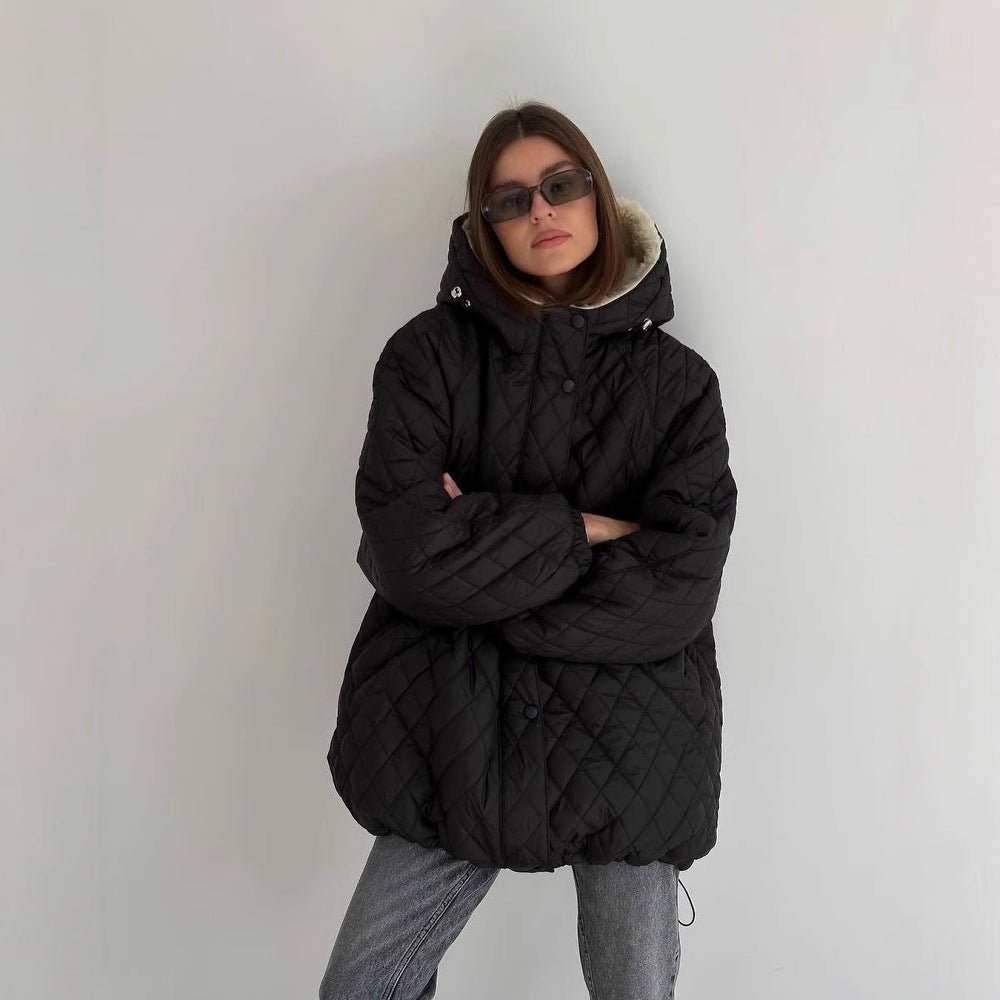 Women's Oversized Quilted Jacket with Teddy Lining and Hood