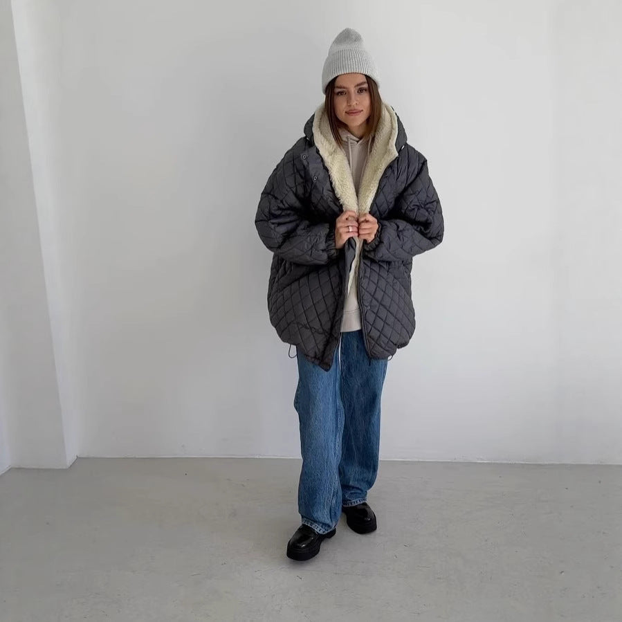 Women's Oversized Quilted Jacket with Teddy Lining and Hood
