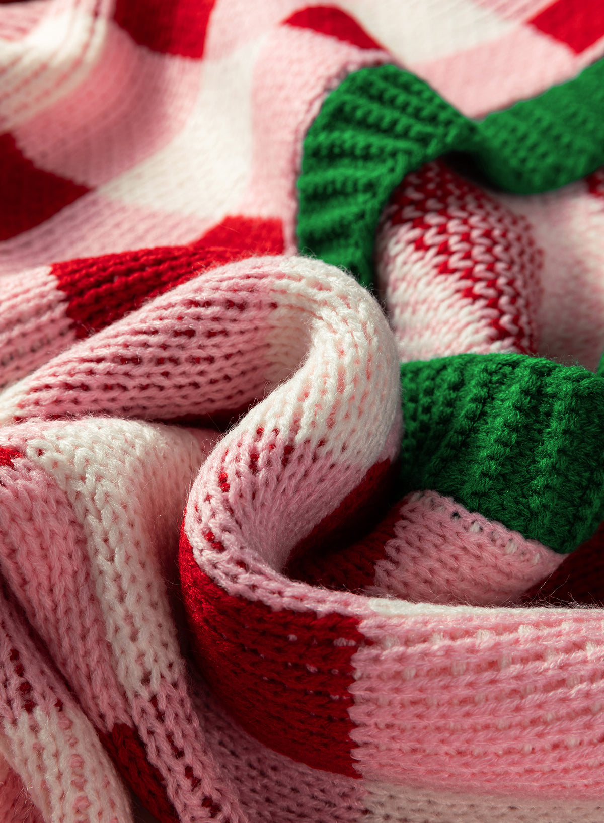 Women's Pink Checkered Christmas Cardigan – Open-Front Knit Sweater with Green Trim and Bow Details