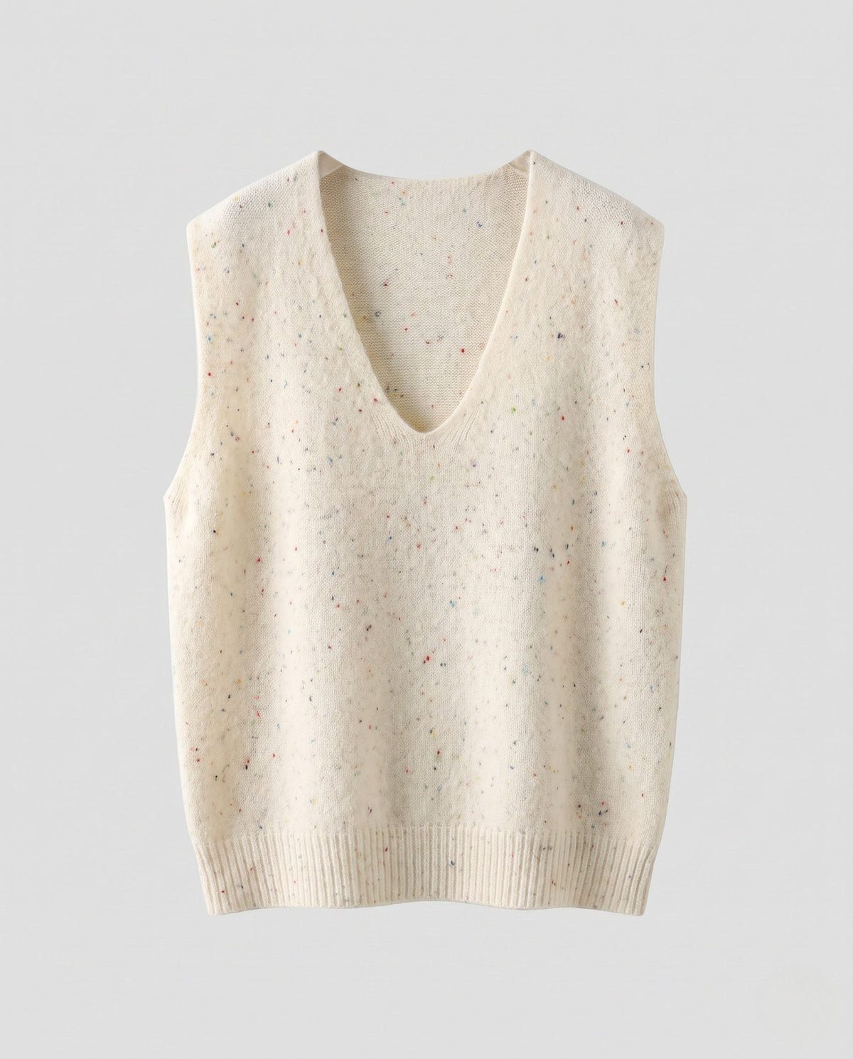 Women's Sleeveless Oversized Fine-Knit Vest with Deep V-Neck and Flecked Effect