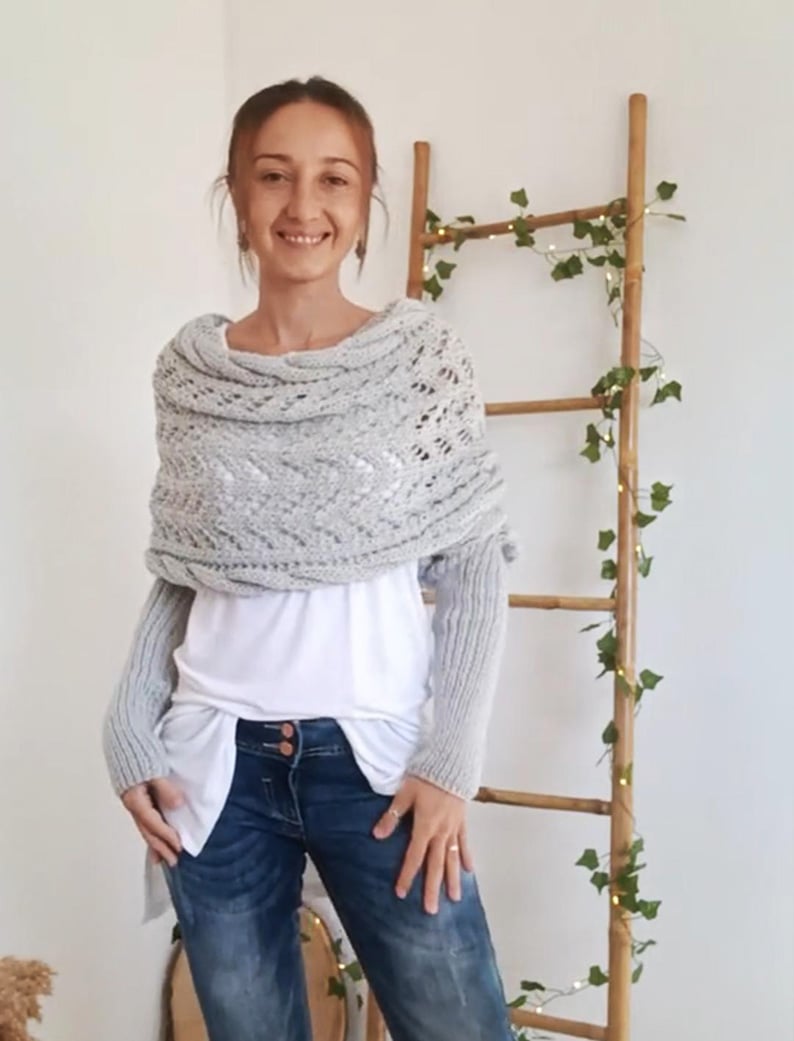 Women's Soft Openwork Knit Rectangular Winter Scarf