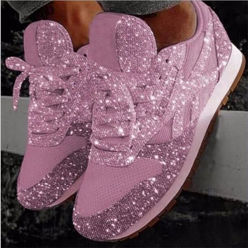 Women's Sparkling Rhinestone-Look Fashion Sneakers with Breathable Knit Upper and Cushioned Insole