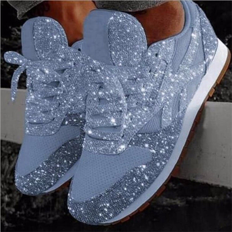 Women's Sparkling Rhinestone-Look Fashion Sneakers with Breathable Knit Upper and Cushioned Insole