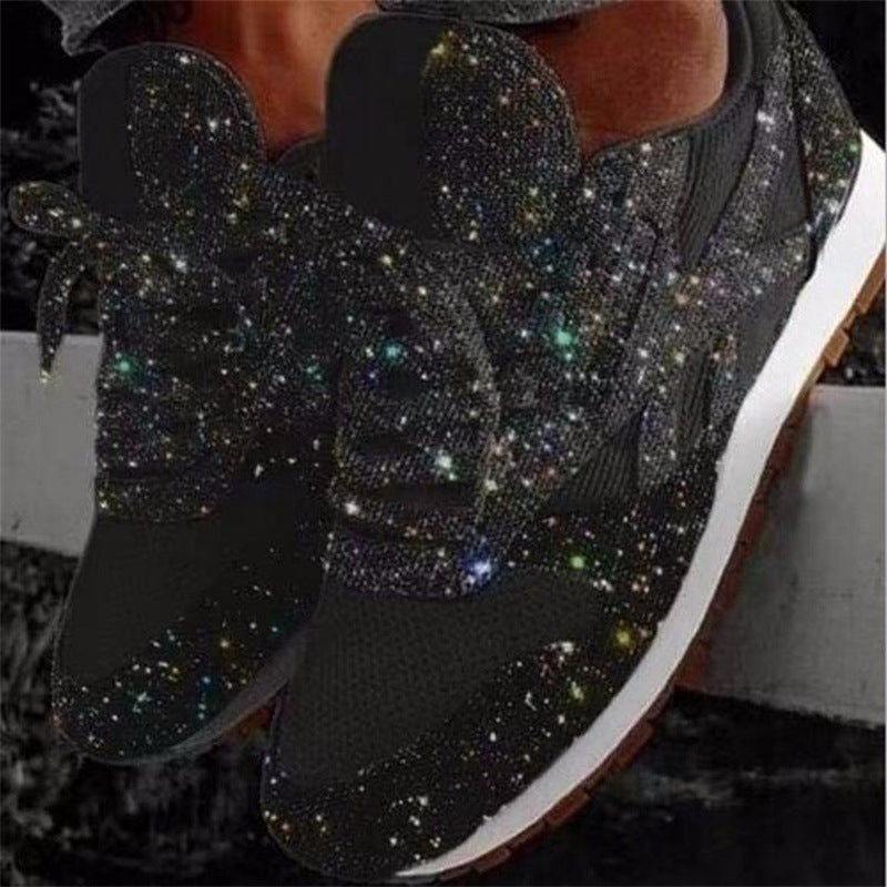 Women's Sparkling Rhinestone-Look Fashion Sneakers with Breathable Knit Upper and Cushioned Insole