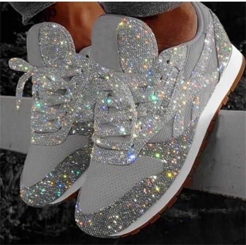 Women's Sparkling Rhinestone-Look Fashion Sneakers with Breathable Knit Upper and Cushioned Insole