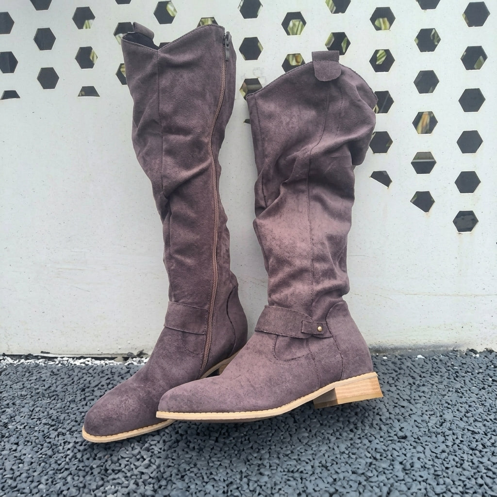Women's Suede-Look Knee-High Slouch Block-Heel Boots