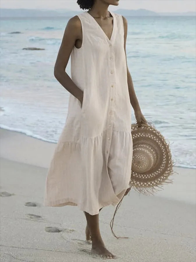 Image of Women's Button-Front Sleeveless Midi Dress