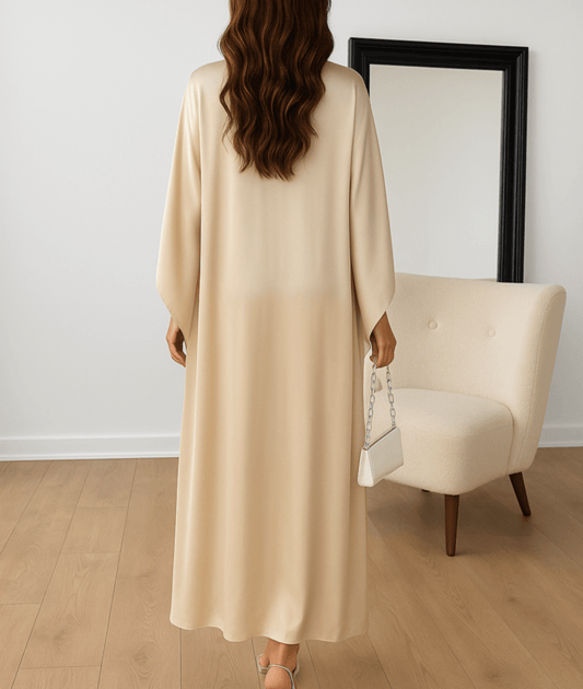 Image of Women's Draped Sleeve Satin Dress