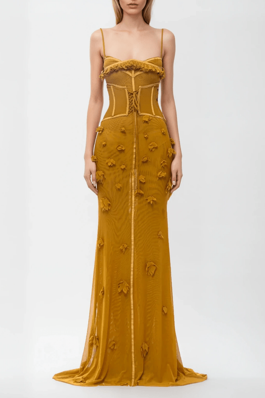 Image of Women's Floral Applique Evening Maxi Dress