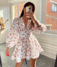Cute Floral Long Sleeve Mini Dress