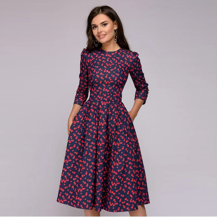 Image of Women's Floral Print A-Line Midi Dress