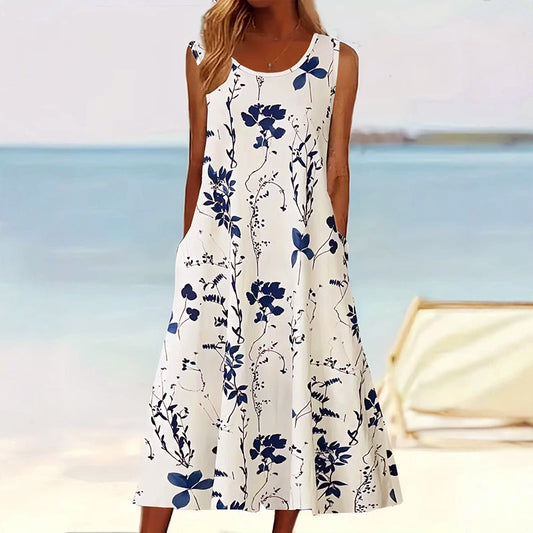 Image of Women's Floral Sleeveless A-Line Midi Dress