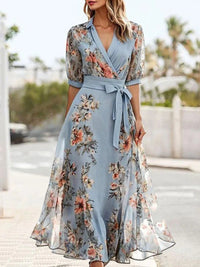 Elegant Floral Wrap Maxi Dress