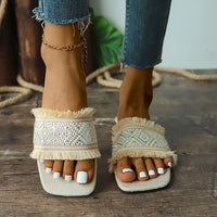 Women's Fringe Square Toe Slide Sandals