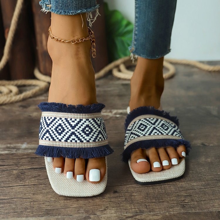 Image of Women's Fringe Square Toe Slide Sandals