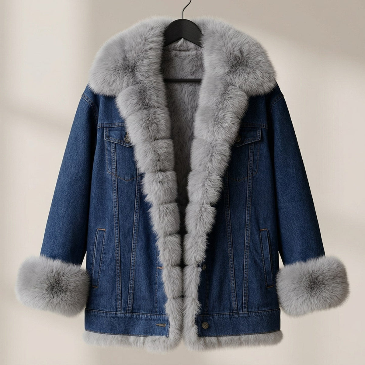 Image of Women's Fur Collar Denim Jacket