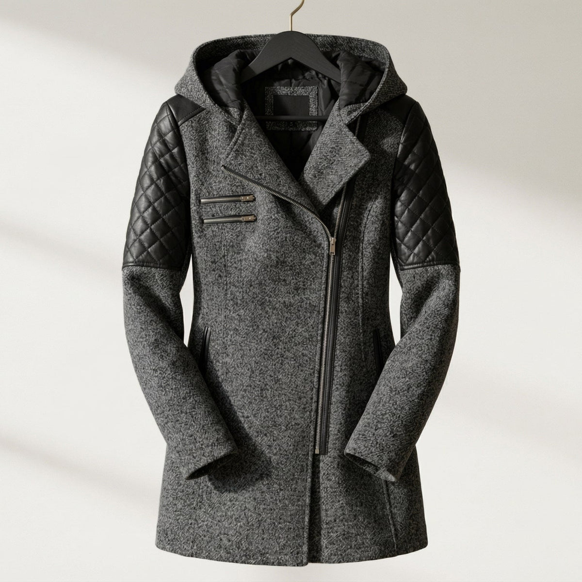 Image of Women's Hooded Asymmetrical Moto Jacket