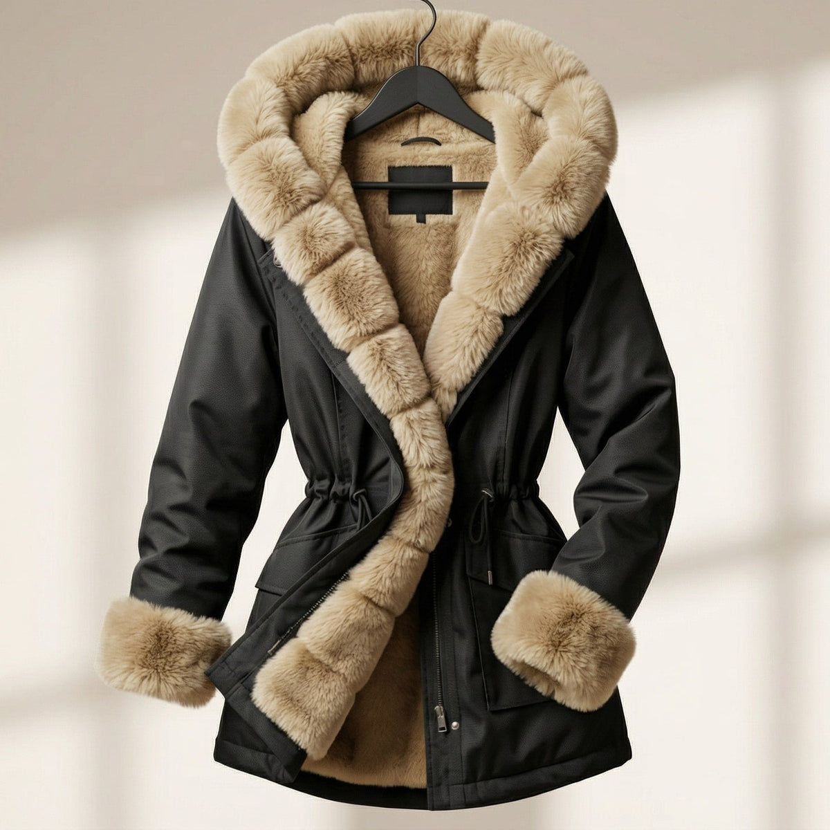 Image of Women's Hooded Fur Trimmed Jacket