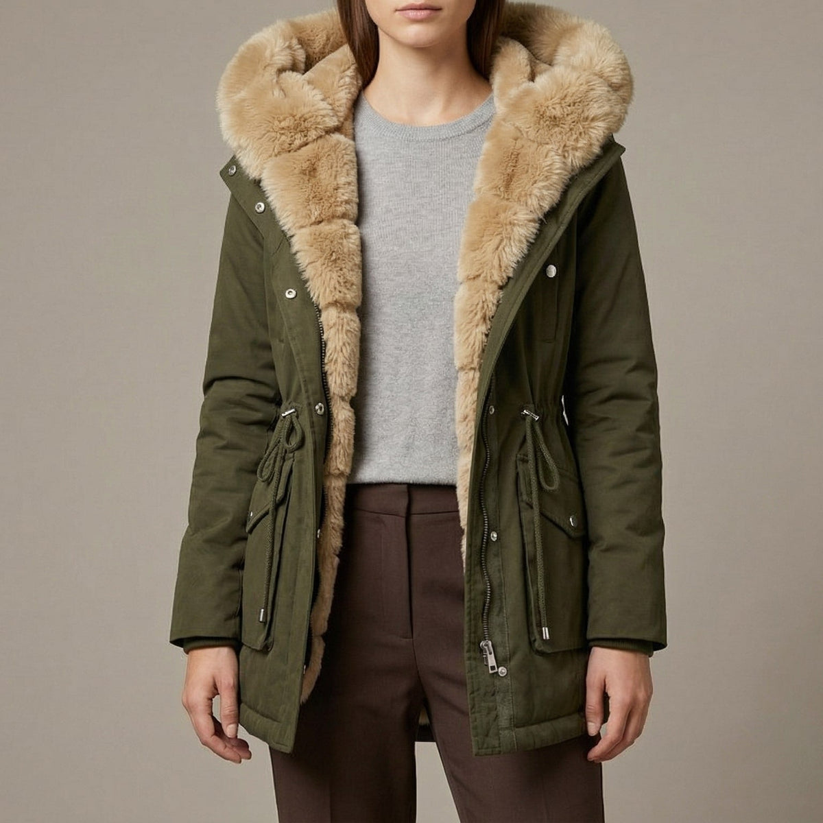 Image of Women's Hooded Fur Trimmed Jacket
