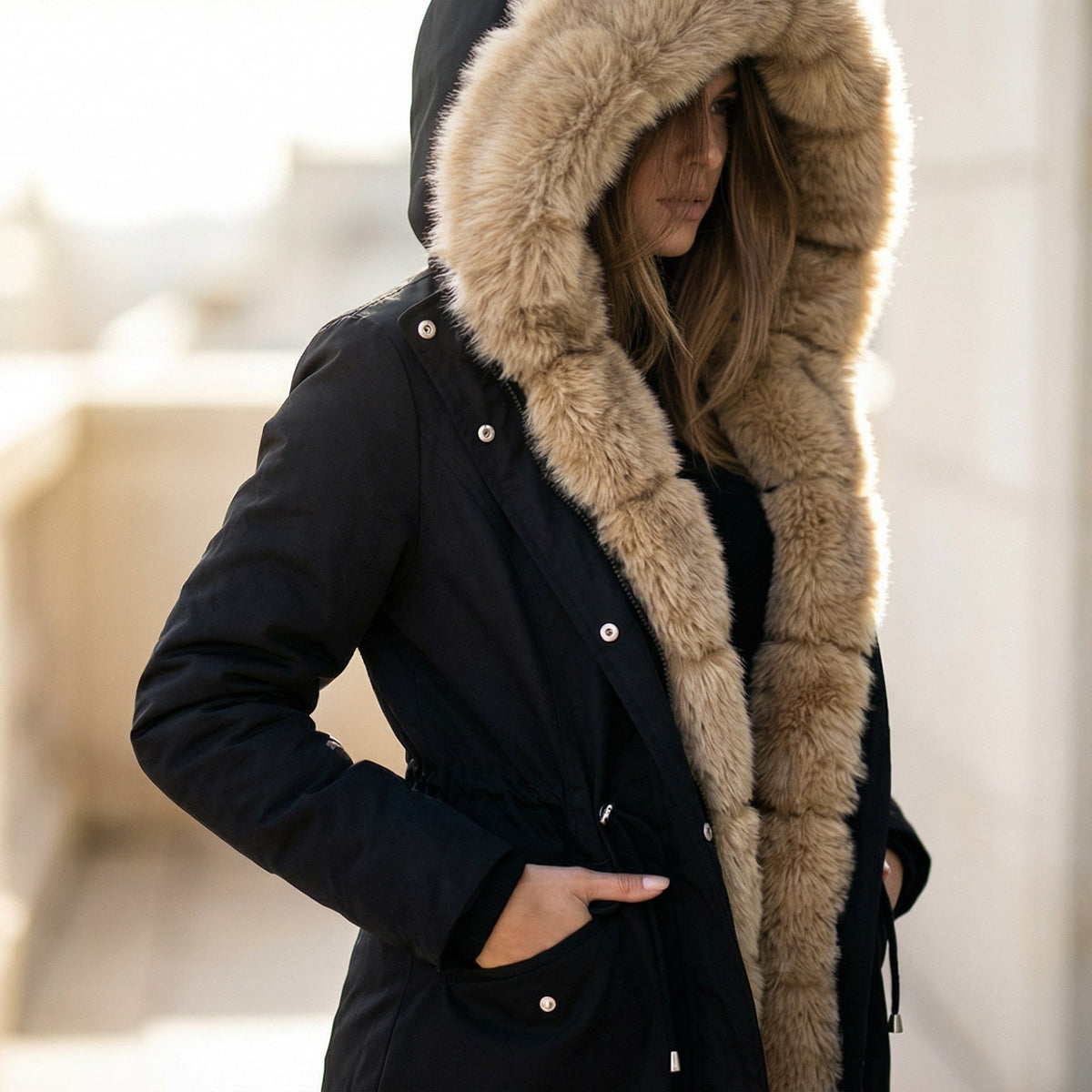 Image of Women's Hooded Fur Trimmed Jacket