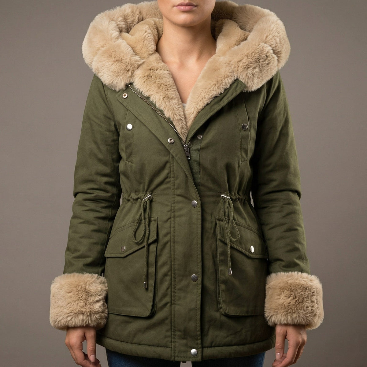 Image of Women's Hooded Fur Trimmed Jacket
