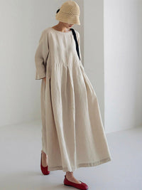 Cotton A Line Long Sleeve Maxi Dress