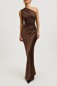 Elegant One Shoulder Satin Maxi Dress