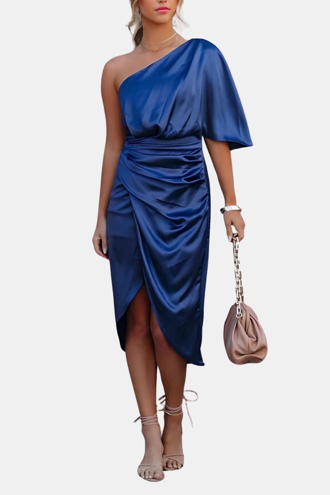 Image of Women's One-Shoulder Wrap Midi Dress