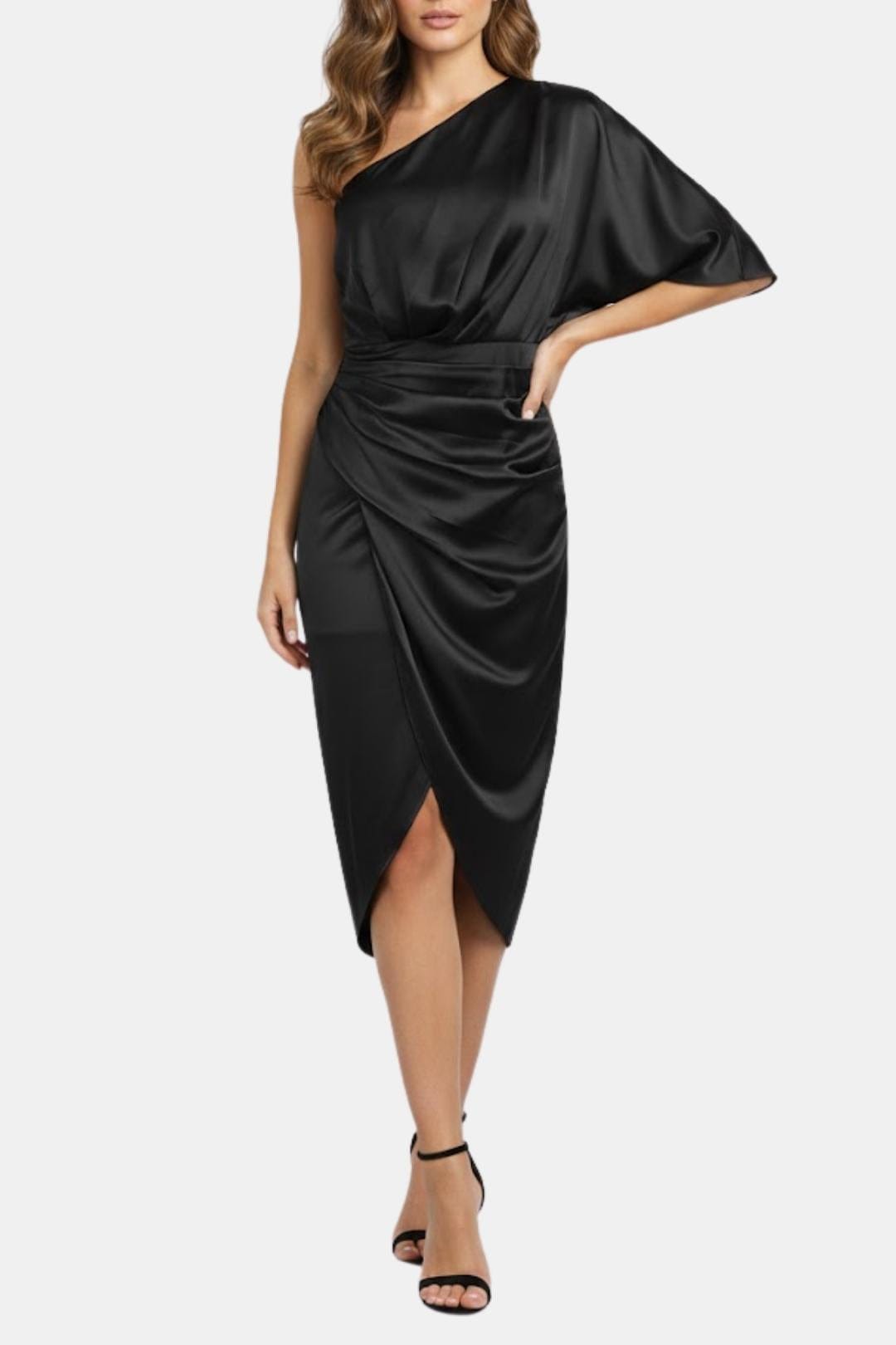 Image of Women's One-Shoulder Wrap Midi Dress