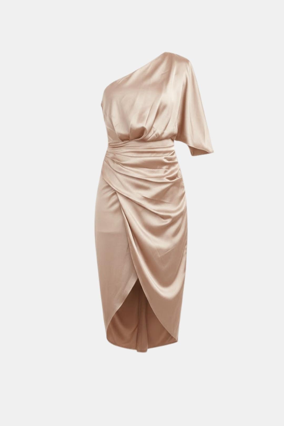 Image of Women's One-Shoulder Wrap Midi Dress
