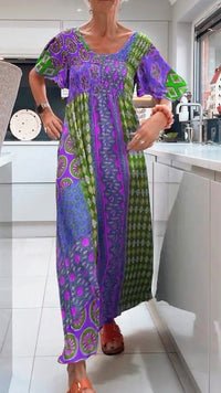 Boho Patchwork Smocked Maxi Dress