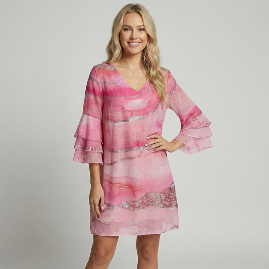 Image of Women's Tiered Sleeve Knee Length Shift Dress