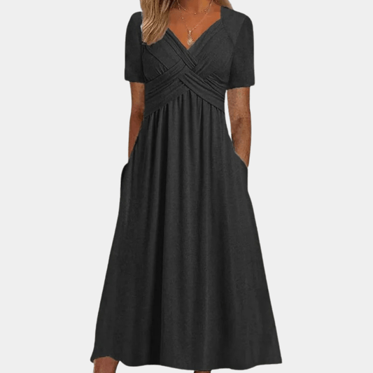 Image of Women's V-Neck A-Line Midi Dress