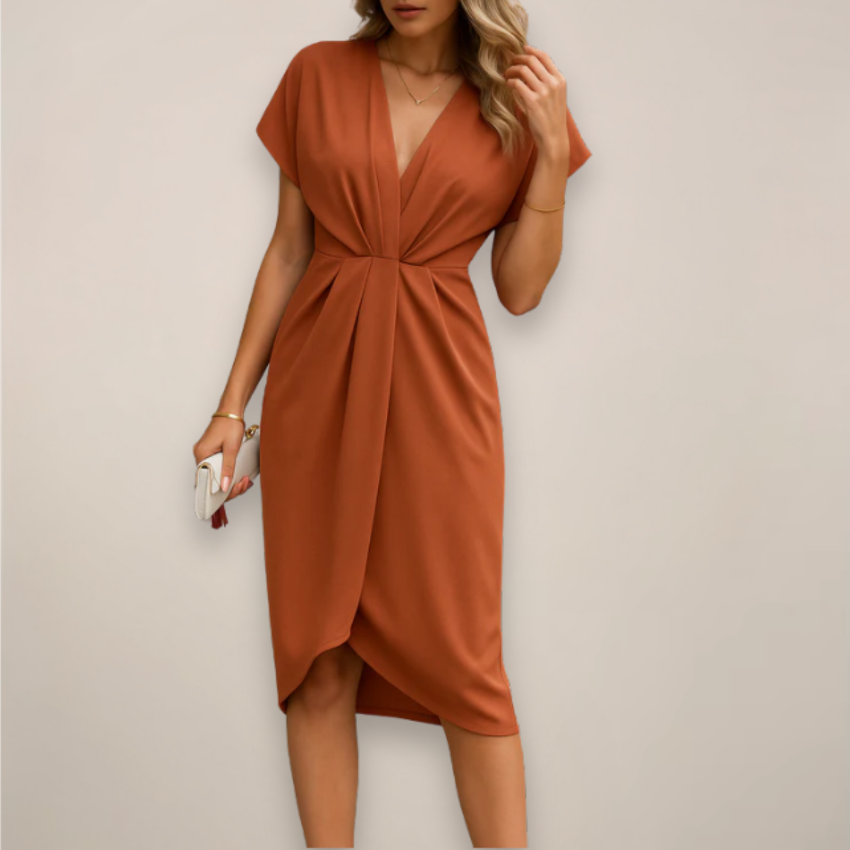 Image of Women's Wrap V-Neck Midi Dress