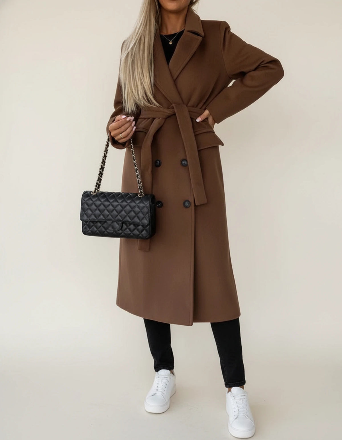 Women's Belted Midi Winter Overcoat