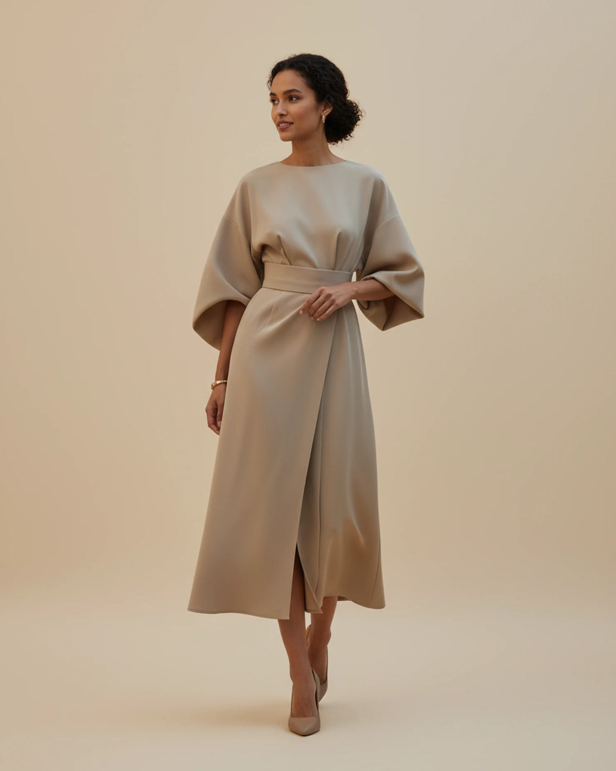 Women's Belted Wrap Midi Dress image